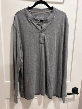 Eddie Bauer Outdoor Men’s TXL Tall XL Gray Long Sleeve Henley Shirt Casual